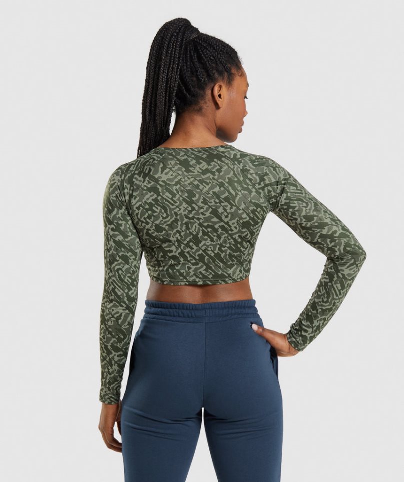 Women's Gymshark Training Long Sleeve Cropped Tops Green | NZ 8OZWTV